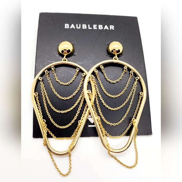 BaubleBar Gold Tone Half Hoop Chain Mail Earrings NWT - Picture 1 of 7